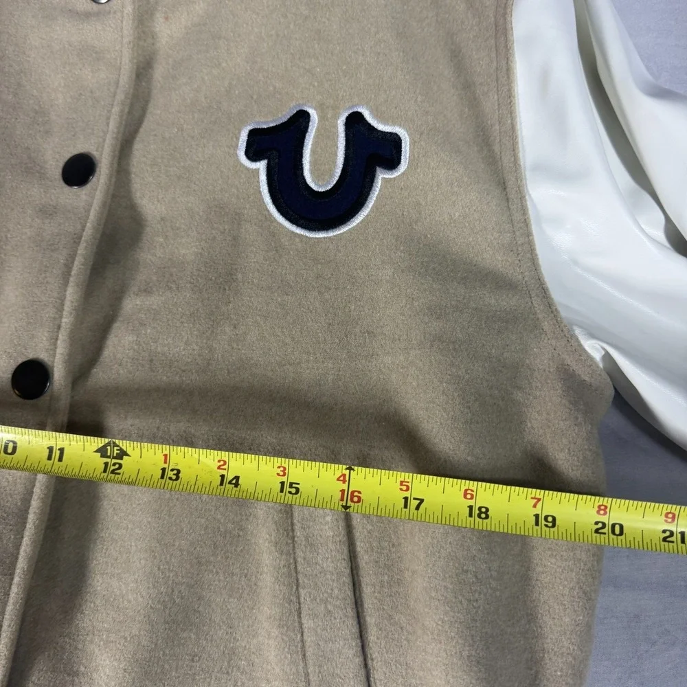 NWT True Religion Mens True Varsity‎ Jacket Beige White Minimal Streetwear XL